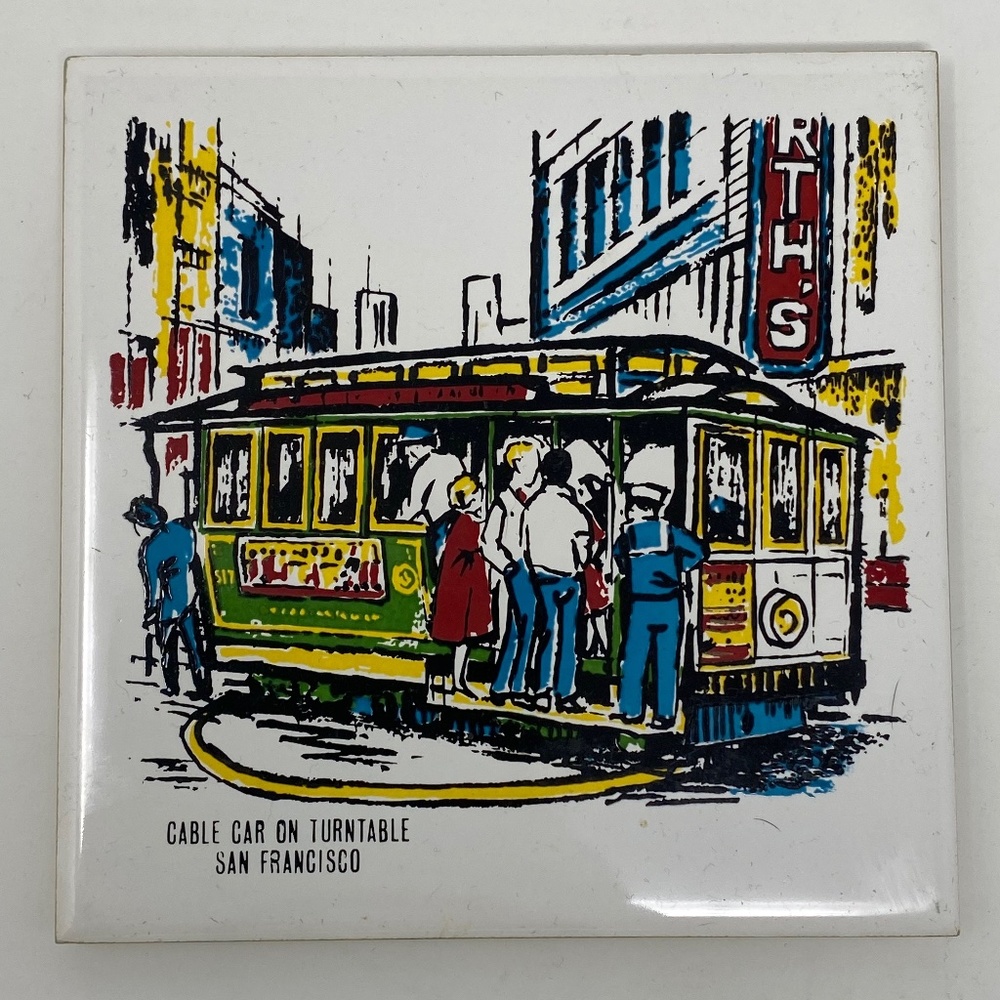 Ceramic Tile Trivet San Francisco Cable Car VTG